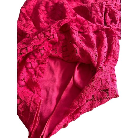 Love Notes Size M Red Lace Dress Bell Sleeves Oversized Zipper Classic Demure - Picture 9 of 11